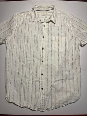 Areopostale Button Front Shirt Men’s XL White Blue Dotted Stripe